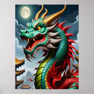 Poster Arte do Zodíaco Chinês Ano do Dragão Ficção Cientí