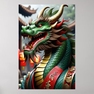 Poster Arte do Zodíaco Chinês Ano do Dragão Realista 2