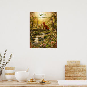 Poster Arte do Zodíaco de Áries Coleção de Astrologia S