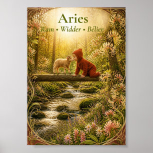 Poster Arte do Zodíaco de Áries Coleção de Astrologia S
