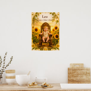 Poster Arte do Zodíaco de Leão Coleção de Astrologia So
