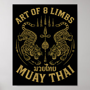 Poster Arte dos 8 Membros MMA Tiger Muay Thai Lutador Mua