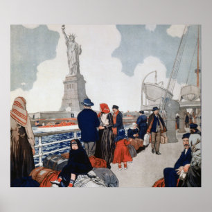 Poster Arte dos imigrantes e da estátua da liberdade do