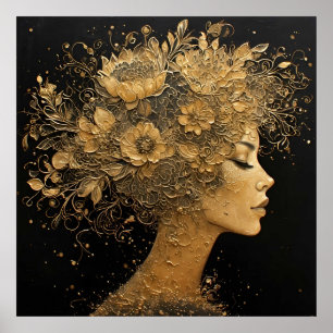 Poster Arte Dourada Elegante de Perfil de Mulher