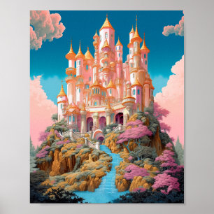 Poster Arte Dourada Fantasia Branca de Castela Rosa