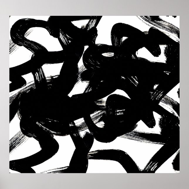 Poster Arte Dourada Luxuosa: Traço Preto Abstrato. (Frente)