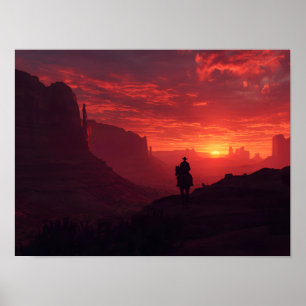 Poster Arte dramática do pôr do sol ocidental do cowboy C