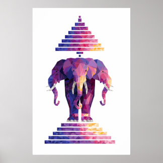 Poster Arte Elefante Colorida de Três Cabeças