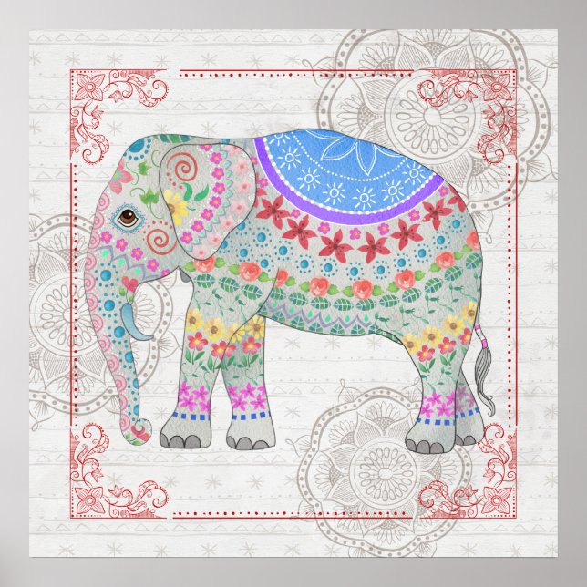 Poster Arte Elefante de Estilo Boho Decorado (Frente)