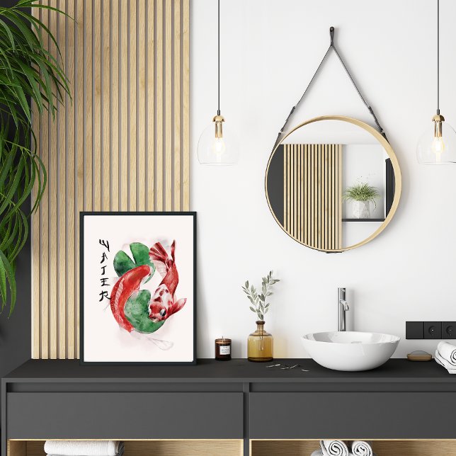 Poster Arte Elegante De Aquarela Koi, Da Natureza Asiátic (Criador carregado)