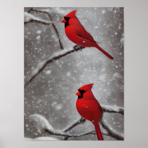 Poster Arte Elegante Red Cardinal Birds