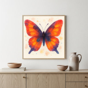 Poster Arte em Aquarela Borboleta Pôr do Sol Ardente