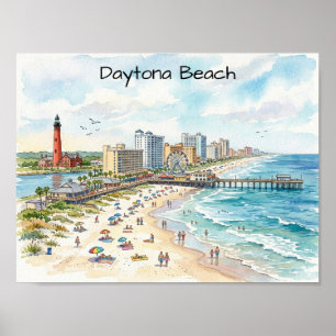 Poster Arte em Aquarela Charme Costeiro de Daytona Beach