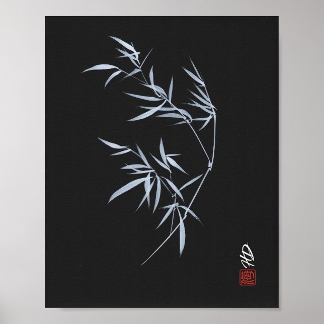 Poster Arte em Aquarela Círculo de Bambu Lua (Frente)