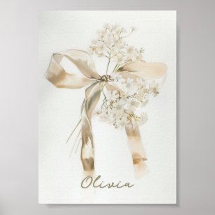 Poster Arte em Aquarela com Nome para Berçário Decoração