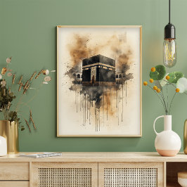 Poster Arte em Aquarela da Kaaba – Símbolo Islâmico Sagra