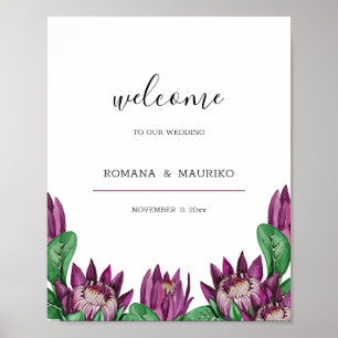 Poster Arte em Aquarela da Protea Rei Deep Purple