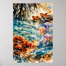 Arte em Aquarela da Vida Selvagem do Mangue