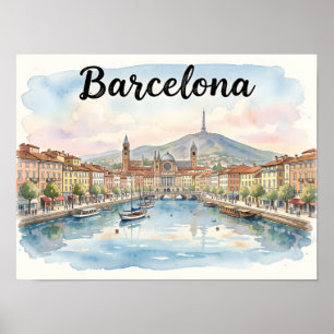 Poster arte em aquarela de Barcelona