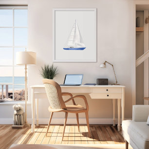 Poster Arte em Aquarela de Barco à Vela Azul
