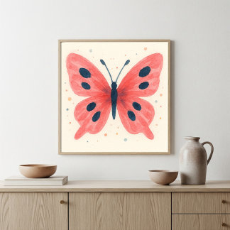 Poster Arte em Aquarela de Borboleta Rosa Caprichosa