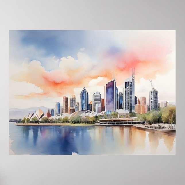Poster arte em aquarela de Brisbane (Frente)