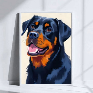 Poster Arte em Aquarela de Cachorro Rottweiler