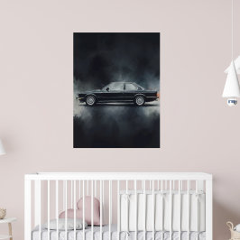 Poster Arte em Aquarela de Carro BMW Preto Moderno – Mini
