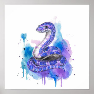 Poster Arte em Aquarela de Cobra Colorida