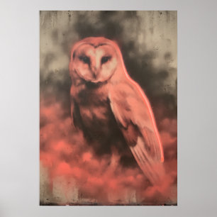 Poster Arte em Aquarela de Coruja de Celeiro com Brilho V