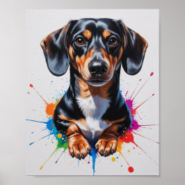Poster Arte em Aquarela de Dachshund Colorido