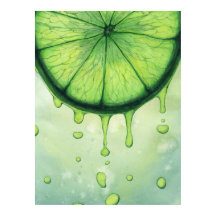 Arte em Aquarela de Fatia de Limão Verde Vibrante