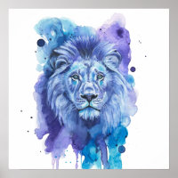 Arte em Aquarela de Leão Colorido