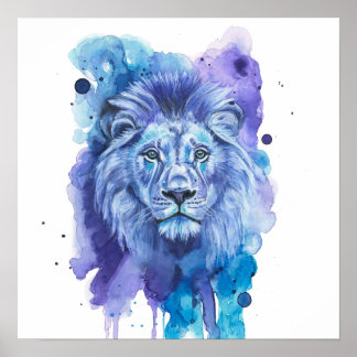Poster Arte em Aquarela de Leão Colorido
