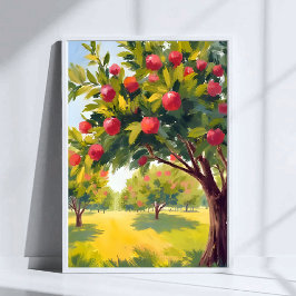 Poster Arte em Aquarela de Outono Pomar de Maçãs