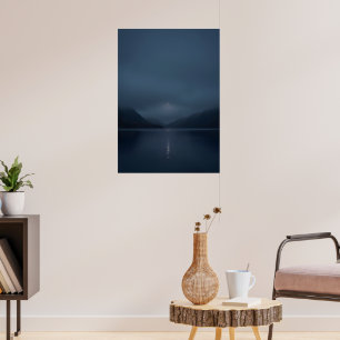 Poster Arte em Aquarela de Paisagem de Montanha Verde Neb