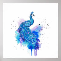 Arte em Aquarela de Pavão Colorido