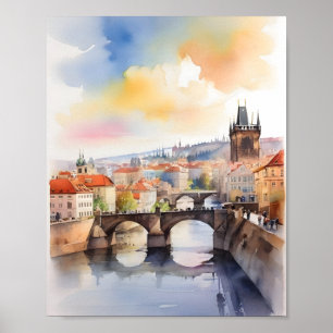 Poster arte em aquarela de Praga