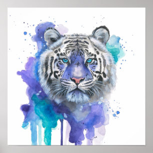 Poster Arte em Aquarela de Tigre Colorido