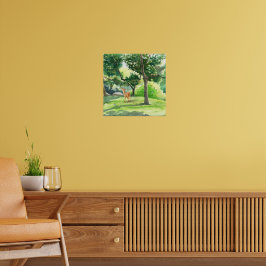 Poster Arte em Aquarela de Veado na Floresta Tranquila