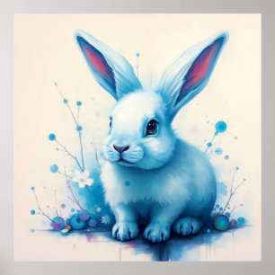 Poster Arte em Aquarela do Coelho Azul