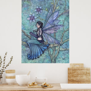 Poster Arte em Aquarela Fantasia Fada do Jardim Sereno