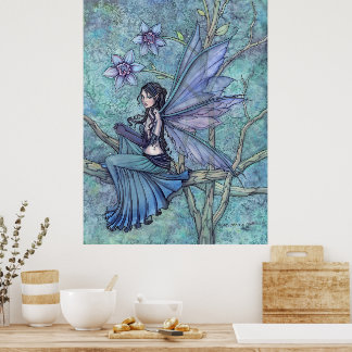 Poster Arte em Aquarela Fantasia Fada do Jardim Sereno
