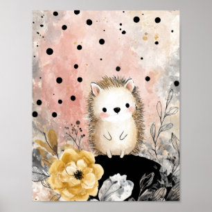Poster Arte em Aquarela Floral deouriço Caprichoso