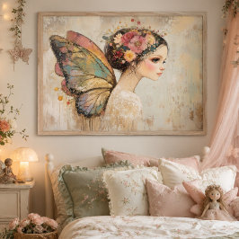 Poster Arte em Aquarela Pastel de Fada Borboleta Boho Bon