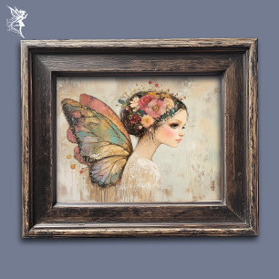 Poster Arte em Aquarela Pastel de Fada Borboleta Boho Bon