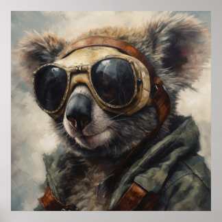 Poster Arte em Aquarela Retro de Aviador Coalita Piloto A