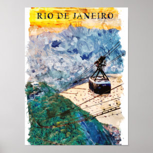 Poster Arte em Aquarela Rio de Janeiro Brasil