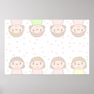 Poster Arte em cores pastéis apresentando sorrisos de cri