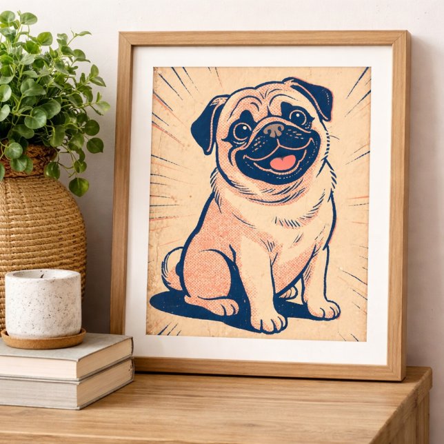 Poster Arte em estilo de história em quadrinhos retrô do  (retro comic pug)